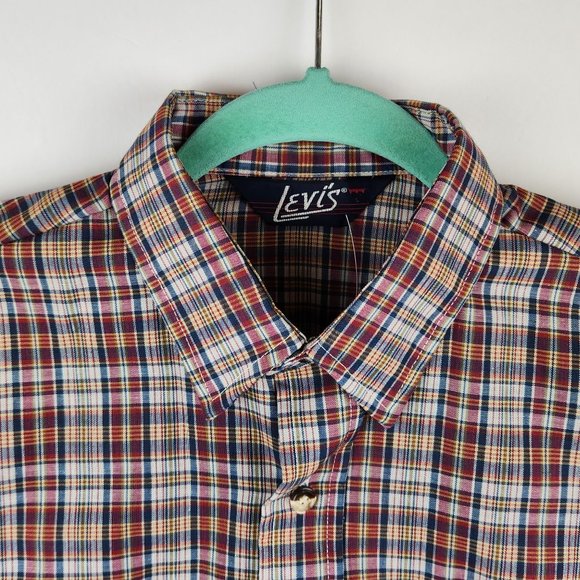 NEW Vintage Levi’s 80's Tapered Fit Plaid Easy Care Blend Button Up Shirt sz M - Picture 4 of 12